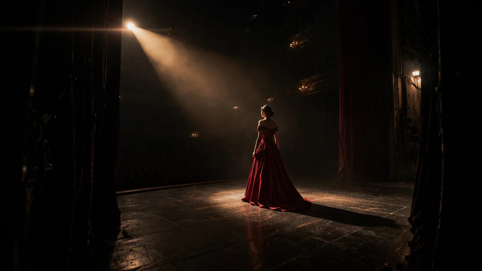 Elegant performing arts venue interior with dramatic lighting